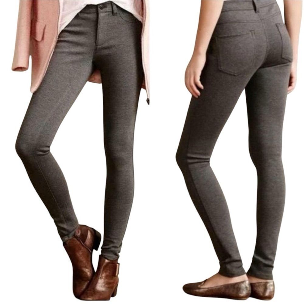 Anthropologie PILCRO dark Gray Knit HEATHERED PONTE LEGGINGS Skinny Pant…